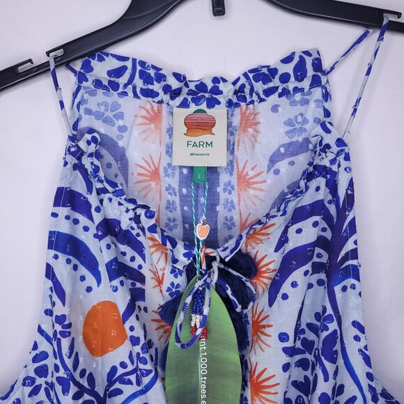 Farm Rio Blouse Large Floral Blue White Afternoon Breeze NWT - Picture 2 of 12